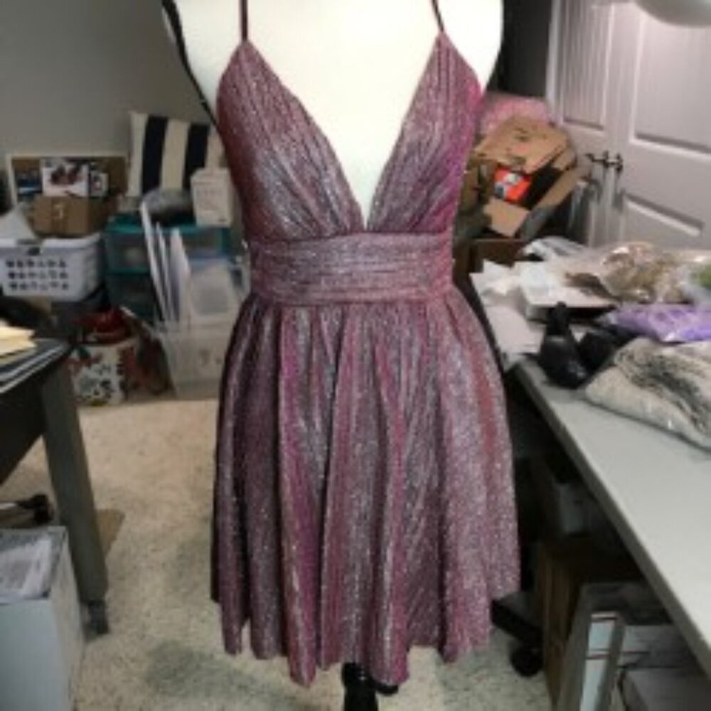 Lulus Strappy Red Sparkly Fit and Flare party dress Size XS